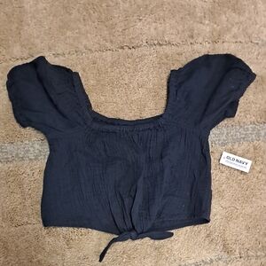 Old Navy Blue Cap Sleeve Crop Blouse
